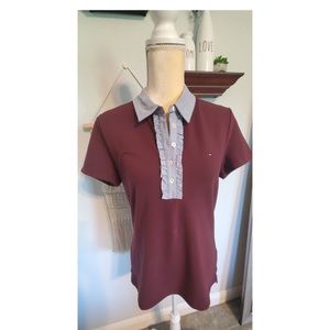 Tommy Hilfiger Polo Top Ruffle Contrast Collar